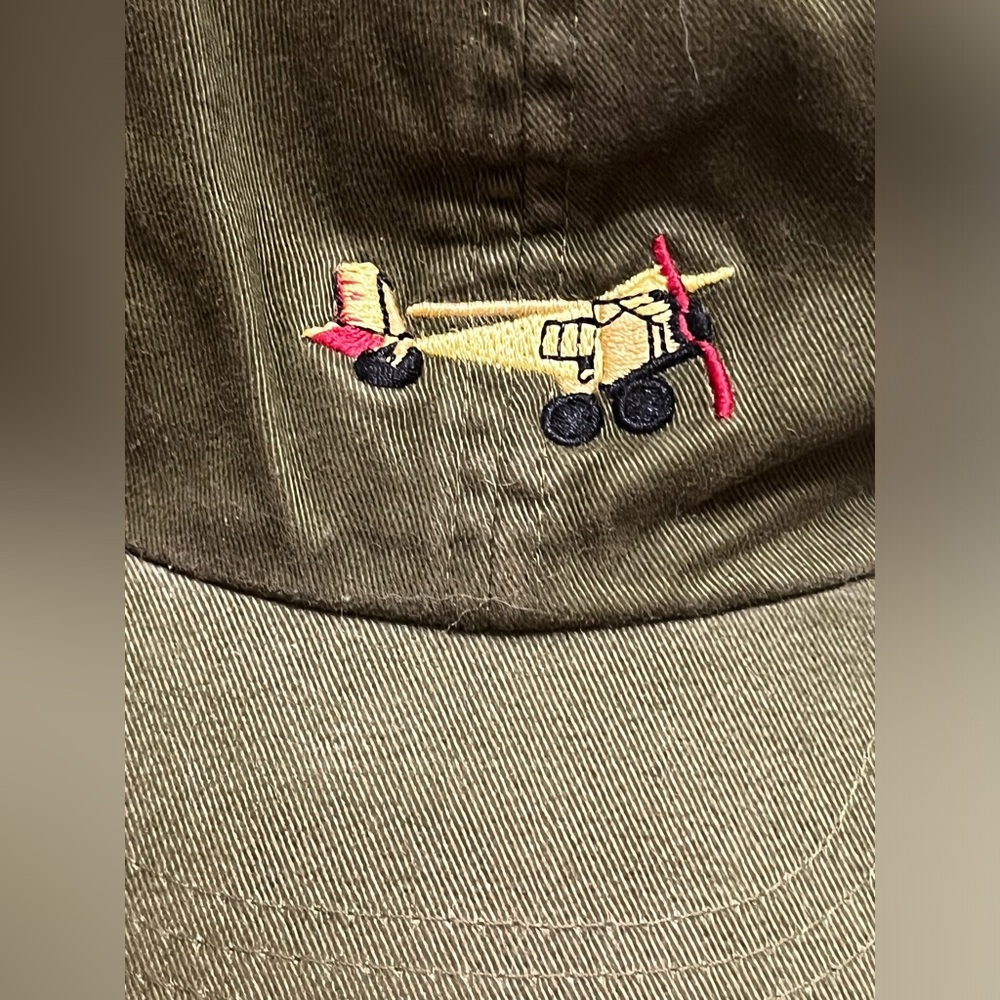 Vintage GAP Army Green Embroidered Airplane Leather Adjustable Strap Hat Y2K - Picture 2 of 6